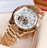 Bulova BVA Skeleton Silver Dial Gold Steel Strap Watch for Men - 97A108 Buy Now By Bulova