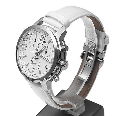 Tissot PRC 200 Chronograph White Dial White Leather Strap Watch For Men - T055.417.16.017.00 Buy Now By Tissot