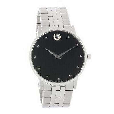 Movado Museum Classic Diamonds Black Dial Silver Steel Strap Watch for Men - 0607201 Buy Now By Movado