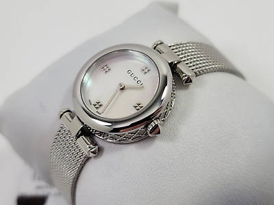 Gucci Diamantissima Quartz Diamonds Mother of Pearl Dial Silver Mesh Bracelet Watch for Women - YA141504 Buy Now By Gucci