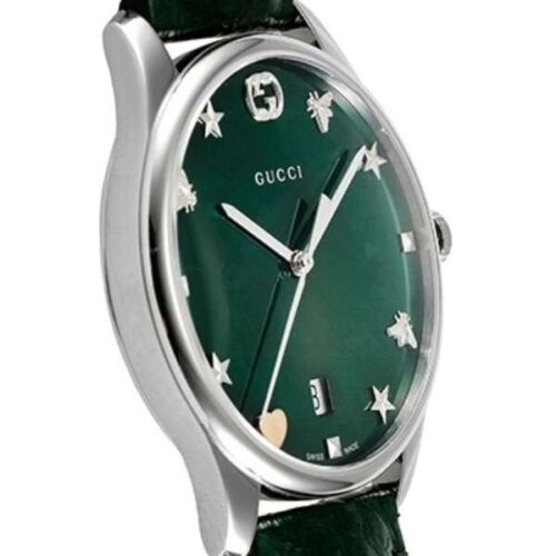 Gucci G-Timeless Mother of Pearl Green Dial Green Leather Strap Watch For Women - YA1264042 Buy Now By Gucci