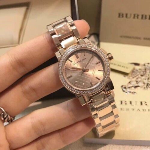 Burberry The City Diamonds Rose Dial Rose Gold Steel Strap Watch for Women - BU9225 Buy Now By Burberry