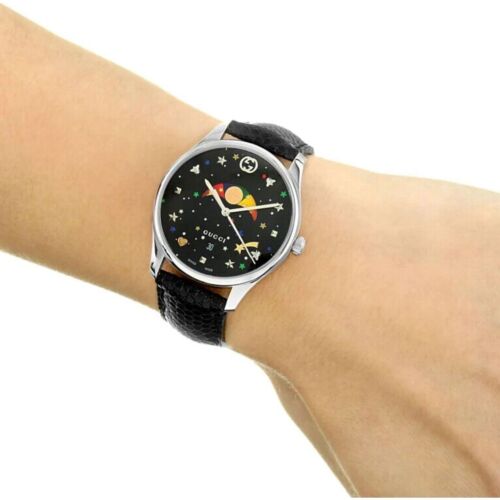 Gucci G-Timeless Moonphase Black Dial Black Leather Strap Watch For Men - YA1264045 Buy Now By Gucci