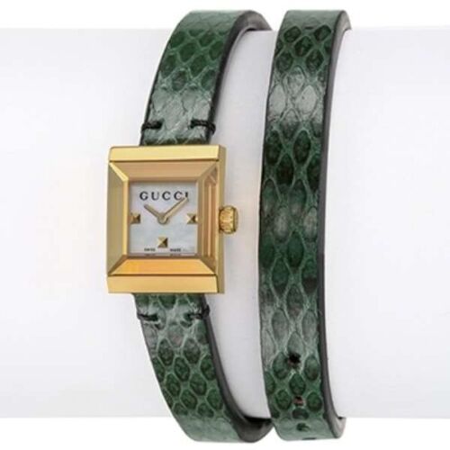 Gucci G Frame Double Mother of Pearl Dial Green Leather Strap Watch For Women - YA128525 Buy Now By Gucci