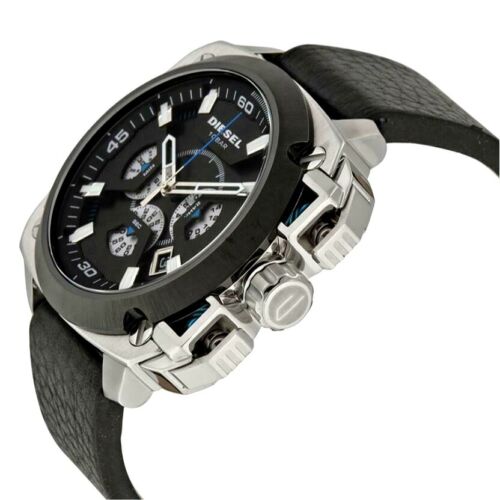 Diesel BAMF Chronograph Black Dial Black Leather Strap Watch For Men - DZ7345 Buy Now By Diesel