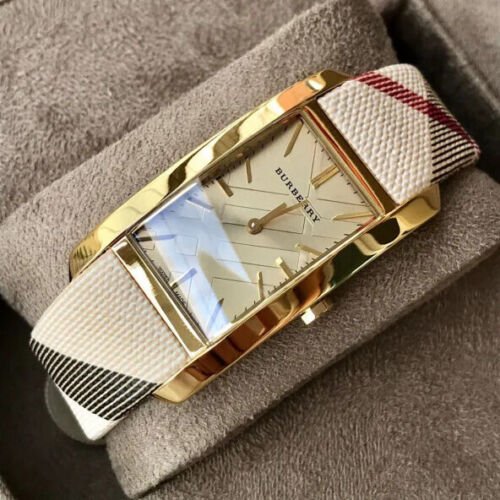 Burberry Pioneer Champagne Dial Haymarket Beige Leather Strap Watch for Women - BU9407 Buy Now By Burberry