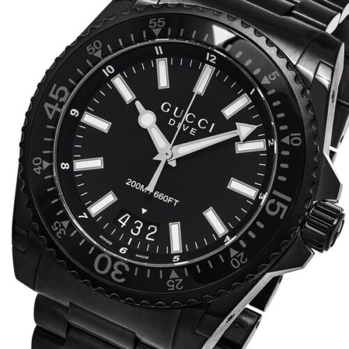 Gucci Dive Quartz Black Dial Black Steel Strap Watch For Men - YA136205 Buy Now By Gucci
