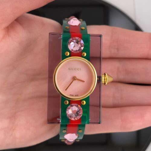 Gucci Vintage Web Pink Mother of Pearl Dial Two Tone Plastic Strap Watch For Women - YA143525 Buy Now By Gucci