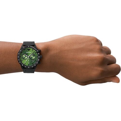 Emporio Armani Mario Chronograph Green Dial Black Steel Strap Watch For Men - AR11472 Buy Now By Emporio Armani