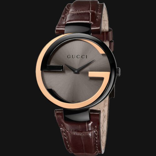 Gucci Interlocking G 18K Gold Black Dial Brown Leather Strap Watch For Women - YA133304 Buy Now By Gucci