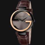 Gucci Interlocking G 18K Gold Black Dial Brown Leather Strap Watch For Women - YA133304 Buy Now By Gucci