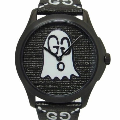 Gucci G Timeless Ghost Black Dial Black Leather Strap Watch For Men - YA1264018 Buy Now By Gucci