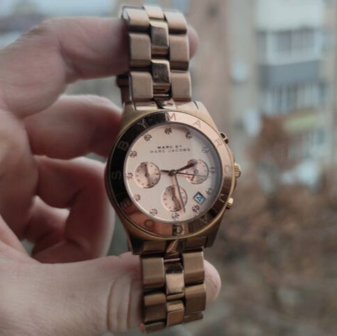 Marc Jacobs Blade Chronograph Rose Gold Dial Rose Gold Steel Strap Watch for Women - MBM3102 Buy Now By Marc Jacobs