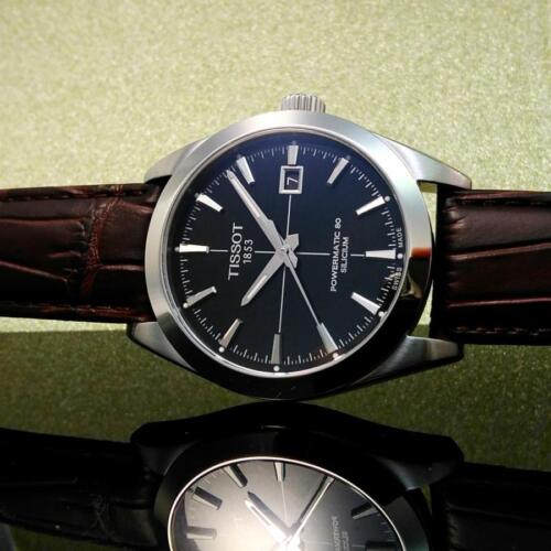Tissot Gentleman Powermatic 80 Silicium Black Dial Brown Leather Strap Watch For Men - T127.407.16.051.01 Buy Now By Tissot