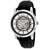 Emporio Armani Luigi Silver Skeleton Dial Black Leather Strap Watch For Men - AR1981 Buy Now By Emporio Armani