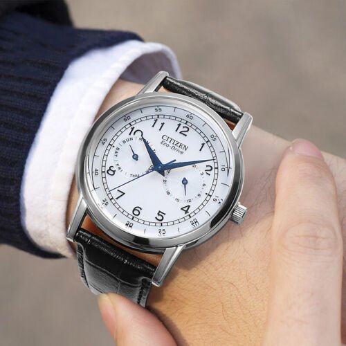 Citizen Eco Drive Silver Dial Black Leather Strap Watch For Men - AO9000-06B Buy Now By Citizen