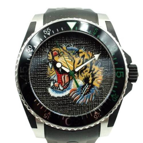 Gucci Dive Tiger Black Dial Black Rubber Strap Watch For Men - YA136318 Buy Now By Gucci