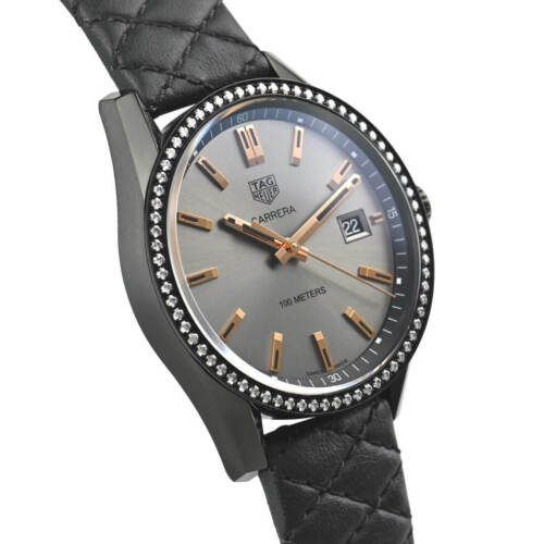 Tag Heuer Carrera Diamonds Anthracite Black Dial Black Leather Strap Watch for Women - WAR1115.FC6392 Buy Now By Tag Heuer