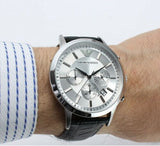 Emporio Armani Classic Chronograph Silver Dial Black Leather Strap Watch For Men - AR2432 Buy Now By Emporio Armani