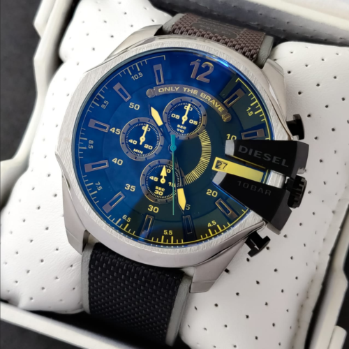 Diesel Mega Chief Chronograph Black Dial Grey Nylon Strap Watch For Men - DZ4523 Buy Now By Diesel