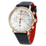 Emporio Armani Aviator Silver Dial Blue Leather Strap Watch For Men - AR11123 Buy Now By Emporio Armani