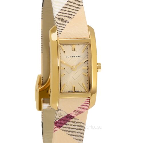 Burberry Pioneer Gold Dial Haymarket Beige Leather Strap Watch for Women - BU9509 Buy Now By Burberry