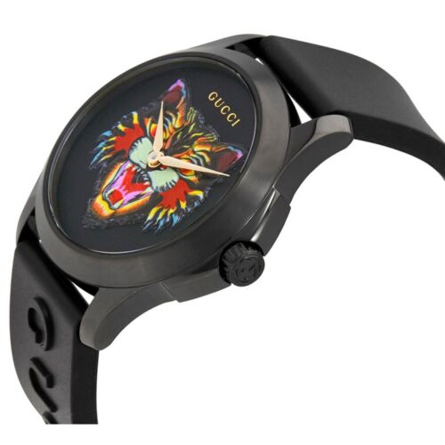 Gucci G Timeless Cat Motif Black Dial Black Leather Strap Unisex Watch - YA1264021 Buy Now By Gucci