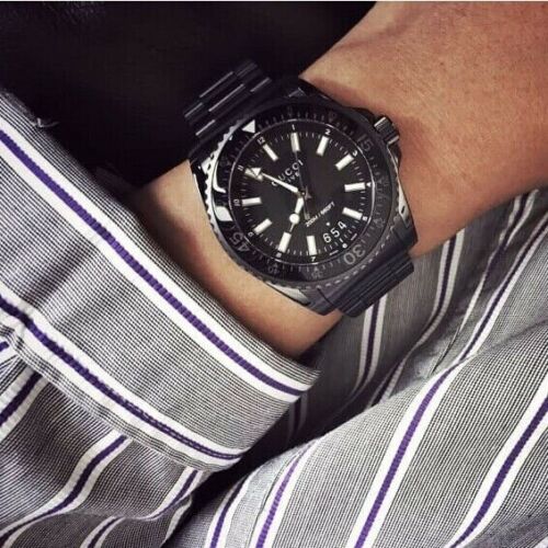 Gucci Dive Quartz Black Dial Black Steel Strap Watch For Men - YA136205 Buy Now By Gucci