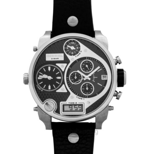 Diesel Mr Daddy Chronograph White Dial Black Leather Strap Watch For Men - DZ7125 Buy Now By Diesel