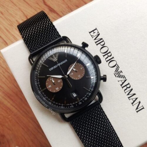 Emporio Armani Aviator Black Dial Black Mesh Bracelet Watch For Men - AR11142 Buy Now By Emporio Armani