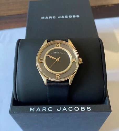 Marc Jacobs Tether Black Dial Black Leather Strap Watch for Women - MBM1376 Buy Now By Marc Jacobs