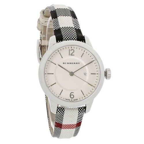 Burberry Classic Stone Silver Dial Horseberry Black Leather Strap Watch for Women - BU10103 Buy Now By Burberry