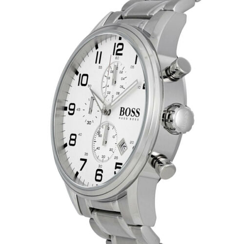 Hugo Boss Aeroliner Chronograph White Dial Silver Steel Strap Watch for Men - 1513182 Buy Now By Hugo Boss