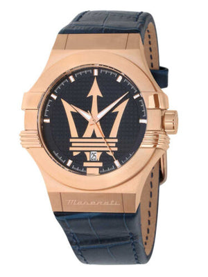 Maserati Potenza 42mm Rose Gold & Blue Dial Blue Leather Strap Watch For Men - R8851108027 Buy Now By Maserati