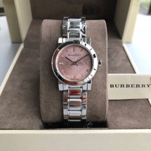 Burberry The City Diamonds Pink Dial Silver Steel Strap Watch for Women - BU9223 Buy Now By Burberry