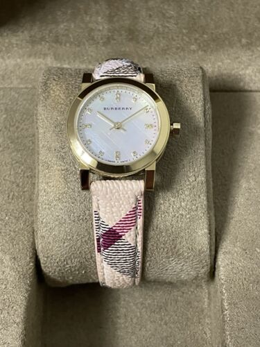 Burberry The City Diamonds Mother of Pearl Dial Brown Leather Strap Watch for Women - BU9226 Buy Now By Burberry