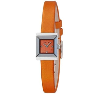 Gucci G-Frame Square Mother of Pearl Orange Dial Orange Leather Strap Watch For Women - YA128532 Buy Now By Gucci