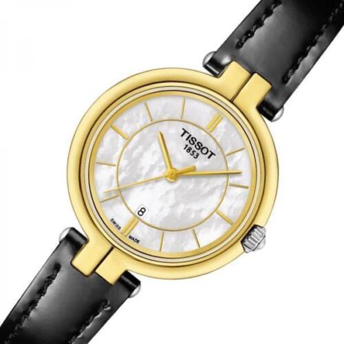 Tissot Flamingo Mother of Pearl White Dial Black Leather Strap Watch For Women - T094.210.26.111.00 Buy Now By Tissot