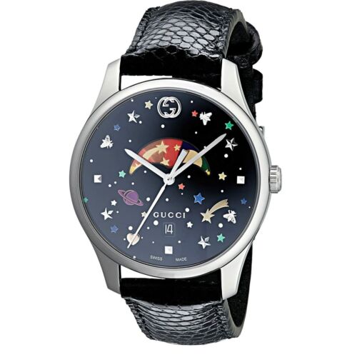Gucci G-Timeless Moonphase Black Dial Black Leather Strap Watch For Men - YA1264045 Buy Now By Gucci