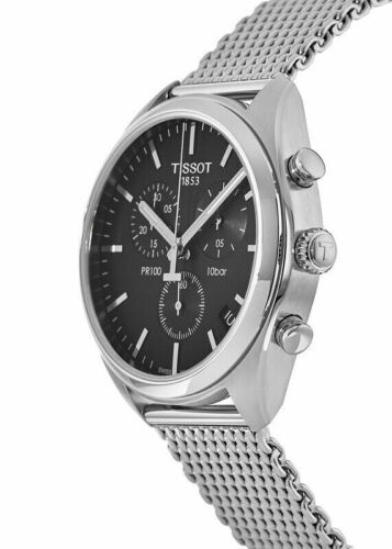 Tissot PR 100 Chronograph Black Dial Silver Mesh Bracelet Watch For Men - T101.417.11.051.01 Buy Now By Tissot