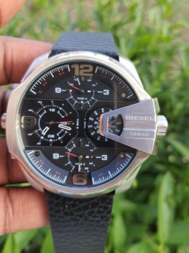 Diesel Uber Chief Oversized 4 Time Black Dial Leather Strap Watch For Men - DZ7376 Buy Now By Diesel