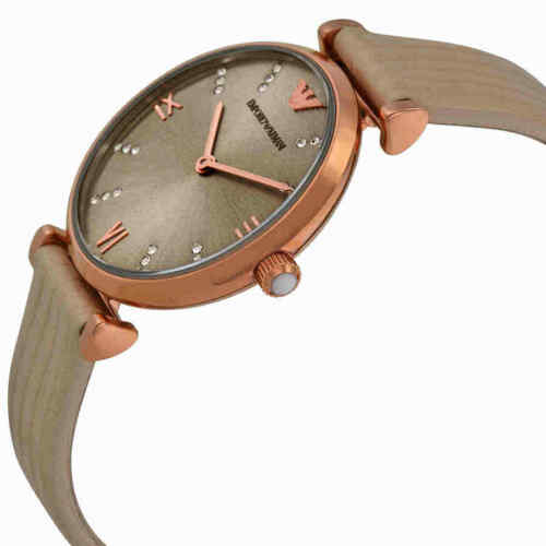 Emporio Armani Gianni T Bar Gunmetal Dial Beige Leather Strap Watch For Women - AR1681 Buy Now By Emporio Armani