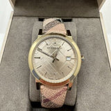 Burberry The City Gold Dial Haymarket Brown Leather Strap Watch for Women - BU9026 Buy Now By Burberry