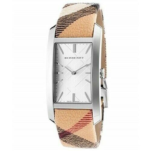 Burberry The Pioneer Silver Dial Haymarket Beige Leather Strap Watch for Women - BU9406 Buy Now By Burberry