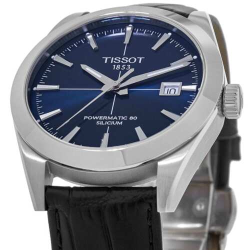 Tissot Gentleman Powermatic 80 Silicium Blue Dial Black Leather Strap Watch For Men - T127.407.16.041.01 Buy Now By Tissot