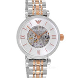Emporio Armani Gianni T Bar Silver Skeleton Dial Two Tone Strap Watch For Women - AR1992 Buy Now By Emporio Armani