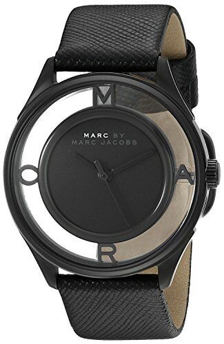 Marc Jacobs Tether Transparent Black Dial Black Leather Strap Watch for Women - MBM1379 Buy Now By Marc Jacobs