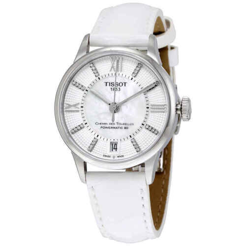 Tissot Chemin Des Tourelles Powermatic 80 Lady White Dial White Leather Strap Watch For Women - T099.207.16.116.00 Buy Now By Tissot