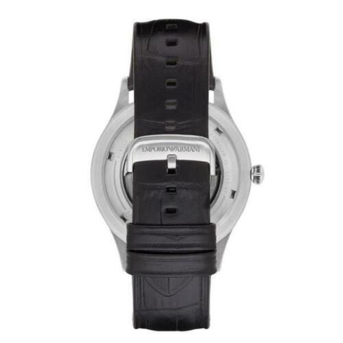 Emporio Armani Meccanico Silver Skeleton Dial Black Leather Strap Watch For Men - AR2072 Buy Now By Emporio Armani