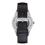 Emporio Armani Meccanico Silver Skeleton Dial Black Leather Strap Watch For Men - AR2072 Buy Now By Emporio Armani